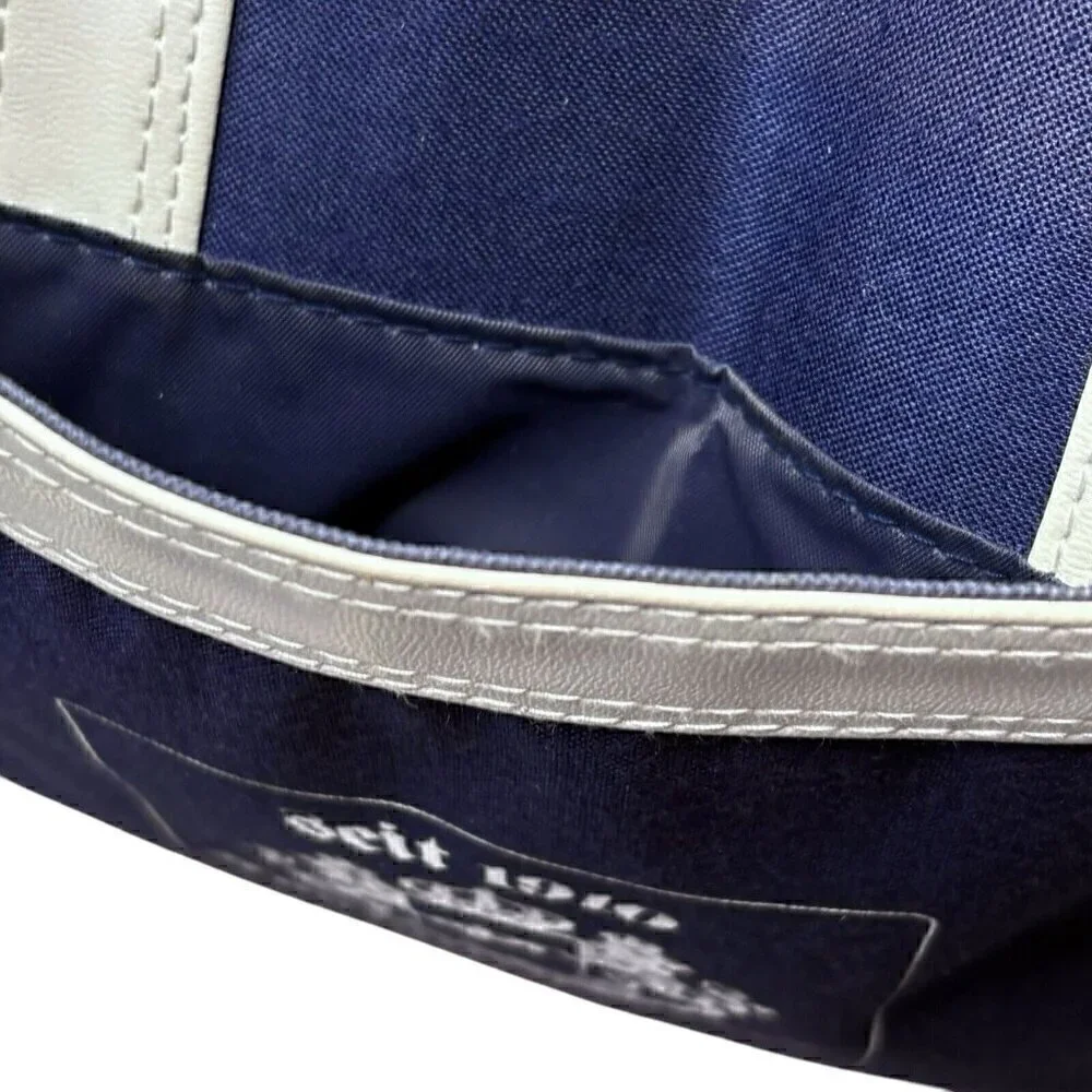 VTG 70s German Royal Travel Canvas Shoulder Tote Crossbody Bag Navy & White